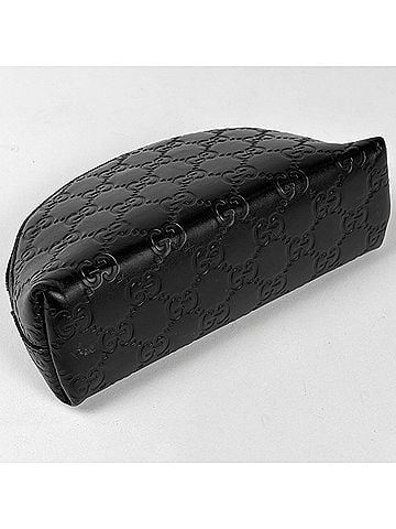Gucci Gucci bag/cosmetic pouch, Guccissima GG pattern, ribbon, Shima leather, black, 431409, women's. (view 2)