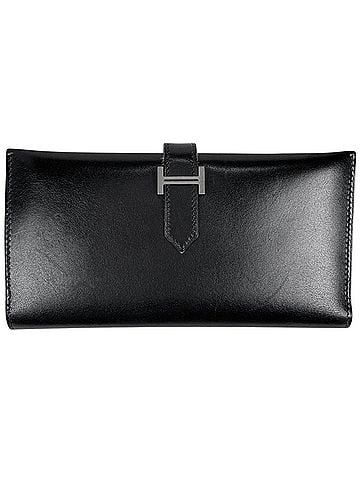 Hermès Hermes Bearn Long Wallet, Box Calf Leather, Black, ?H, Women's (view 1)
