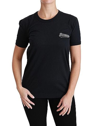 Dolce & Gabbana Blue Amore Patch Crewneck Cotton Top Women's T-shirt (view 1)