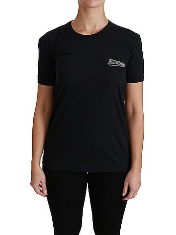 Dolce & Gabbana Blue Amore Patch Crewneck Cotton Top Women's T-shirt (view 2)