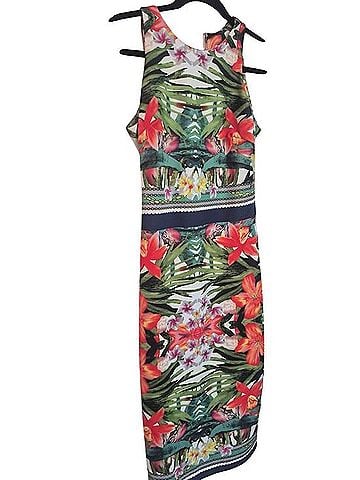 New York & Company Tropical Floral Midi Dress Casual Dress (view 1)