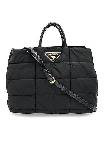 Prada PRADA Triangle Tote Bag Shoulder Quilted Nylon Enamel NERO Black (view 1)