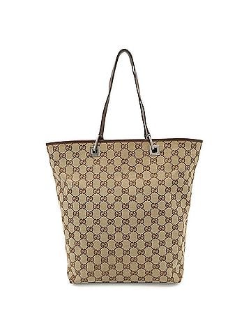 Gucci GUCCI GG Canvas Tote Bag/Shoulder Bag, Bucket Style, Leather, Khaki Beige/Dark Brown, 31243 (view 2)