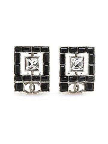 Chanel Chanel earrings, metal, black and silver, women's, 56734a (view 1)