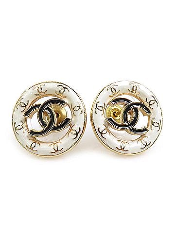 Chanel Chanel earrings, metal, white and gold, women's, 56745a (view 1)