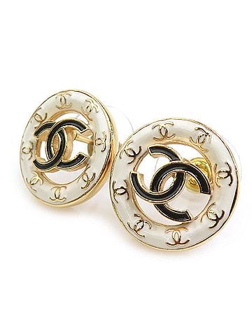 Chanel Chanel earrings, metal, white and gold, women's, 56745a (view 2)