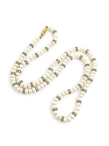 Céline Celine necklace, faux pearl, metal, white, women's, 56742a (view 2)