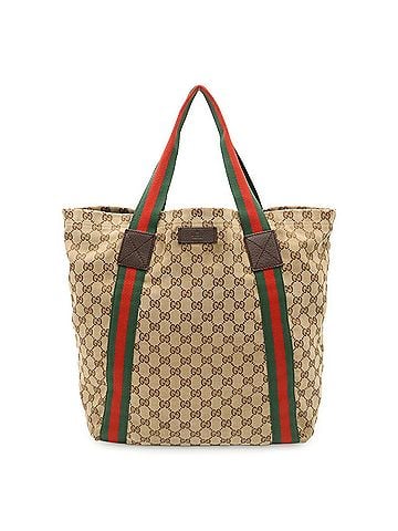 Gucci GUCCI GG Canvas Sherry Line Tote Bag Shoulder Leather Khaki Beige Green Red 189669 (view 2)
