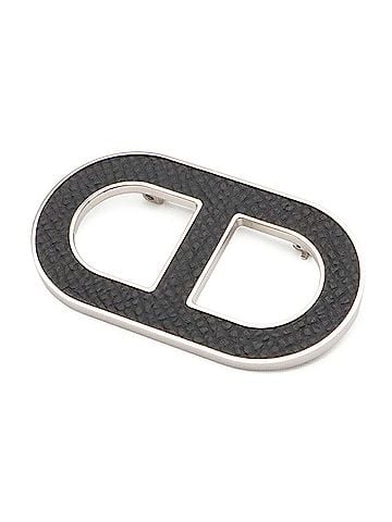 Hermès HERMES Chaine d'Ancre pin brooch, Veau Epsom leather, metal, black. (view 1)