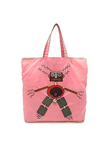 Prada PRADA Robot Triangle Tote Bag, Large Shoulder Nylon, Pink (view 1)