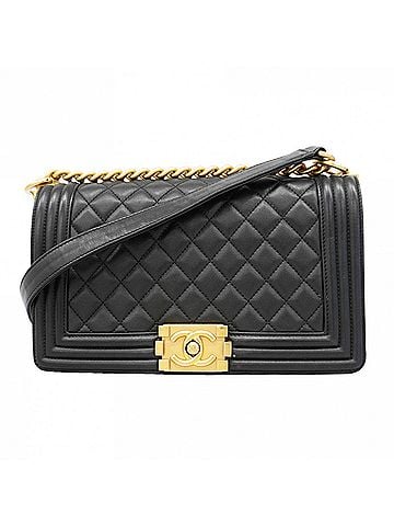 Chanel Chanel Boy Chain Shoulder Bag, Lambskin, Black, Women's (view 1)