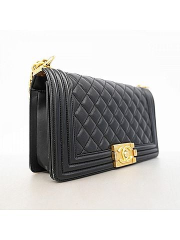 Chanel Chanel Boy Chain Shoulder Bag, Lambskin, Black, Women's (view 2)