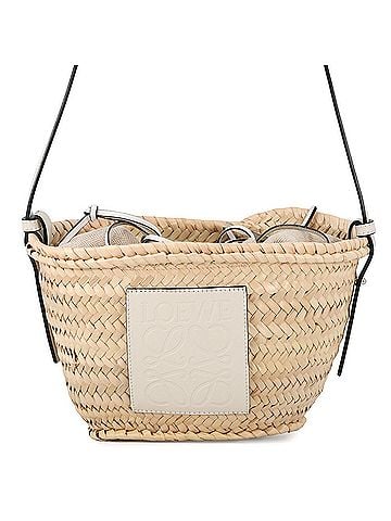 Loewe Loewe Shoulder Bag Drawstring Bucket Mini Raffia Leather Anagram A223222X01 LOEWE Basket White Handbag (view 1)