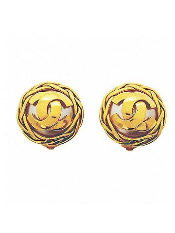 Chanel Chanel earrings, Coco Mark design, GP plated, faux pearl, gold, women's. (view 1)
