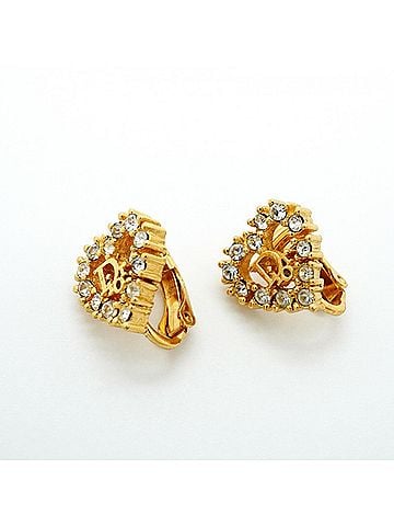 Christian Dior Christian Dior Earrings, Heart Motif, GP Plated, Rhinestone, Gold, Women's (view 2)