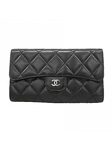Chanel Chanel Tri-fold Long Wallet, Matelassé Lambskin, Black, Women's, OP013961 (view 1)