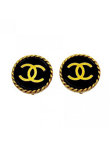 Chanel Chanel earrings, Coco Mark, GP plated, gold, black, women's. (view 1)