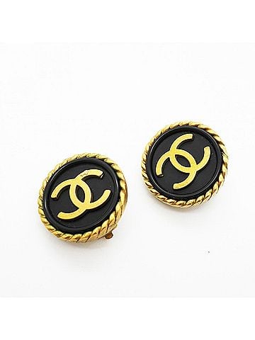 Chanel Chanel earrings, Coco Mark, GP plated, gold, black, women's. (view 2)