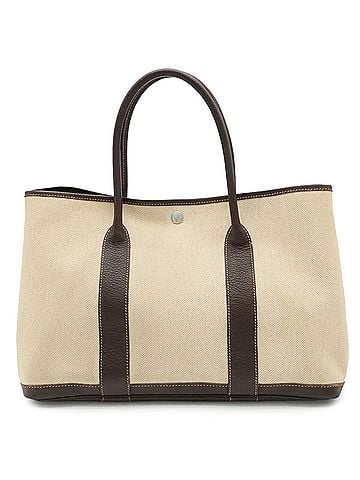 Hermès HERMES Garden PM Tote Bag Shoulder Toile H Leather Natural Ivory Brown Stamp (view 1)