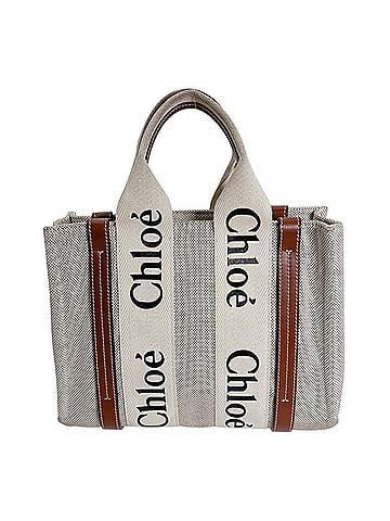 Chloé Chloe handbag/tote bag, Woody Small, cotton canvas, beige. (view 1)