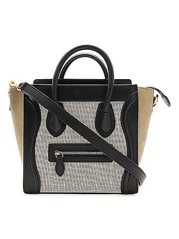 Céline CELINE Luggage Nano Shopper Handbag Shoulder Bag Leather Canvas Black 168243 (view 1)