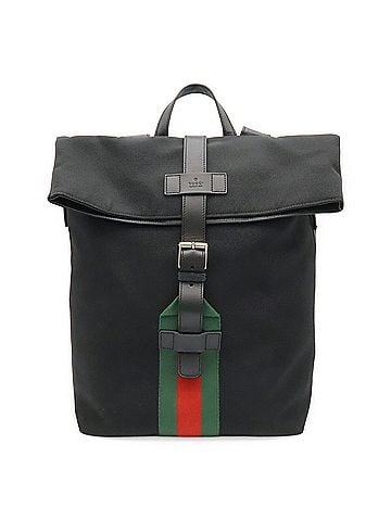Gucci GUCCI Band Techno Canvas Web Line Sherry Backpack Rucksack Leather Black Green Red 337075 (view 1)