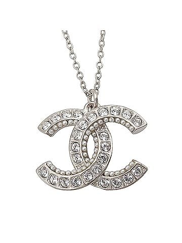 Chanel CC Brass Strass and Faux Pearl Pendant Necklace (view 1)