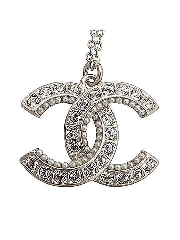 Chanel CC Brass Strass and Faux Pearl Pendant Necklace (view 2)