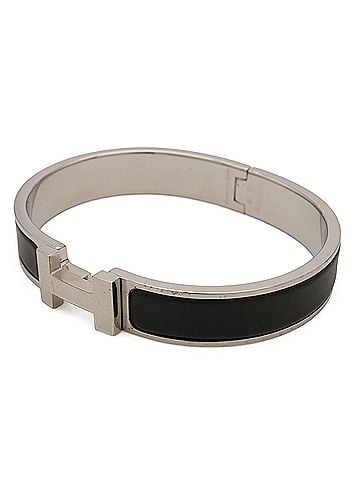 Hermès HERMES Hermes Click HH Enamel Bracelet Bangle Metal Silver Noir Matte Black ?Q Stamp (view 2)