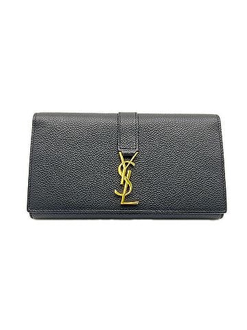 Saint Laurent SAINT LAURENT YSL Line Large Flap Wallet 414567 Long Black Grained Calf Leather Women's (view 1)