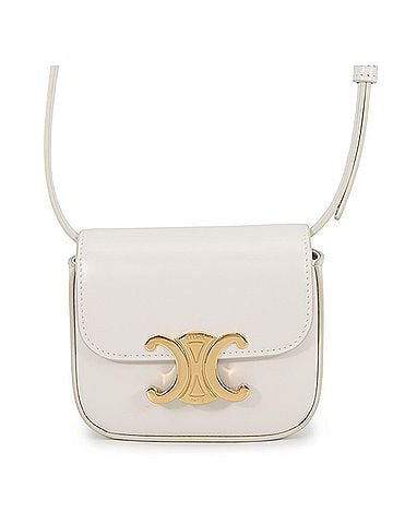 Céline Celine Triomphe Mini Claude Shoulder Bag, Shiny Calf Leather, 10I513, White, Handbag (view 1)