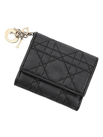Christian Dior Christian Dior Tri-fold Wallet Lady Lotus Cannage S0181ONMJ Black WALLET (view 1)