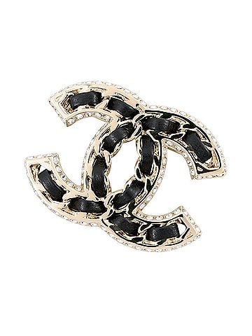 Chanel Chanel Brooch, Coco Mark, Chain Motif, Rhinestone, Leather, B25V AB5107 CHANEL Brooch BROACH (view 1)