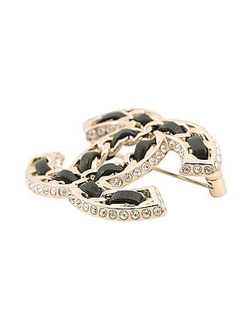 Chanel Chanel Brooch, Coco Mark, Chain Motif, Rhinestone, Leather, B25V AB5107 CHANEL Brooch BROACH (view 2)
