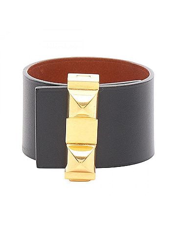 Hermès Hermes Collier de Chien Bangle Accessory, Gold Plated (GP), Veau Swift Leather, Women's, Black/Gold Tone (view 1)
