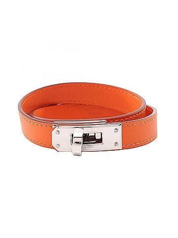 Hermès Hermes Kelly Bracelet Double Tour Accessory Stainless Steel Veau Swift Leather Women's Orange Silver (view 1)