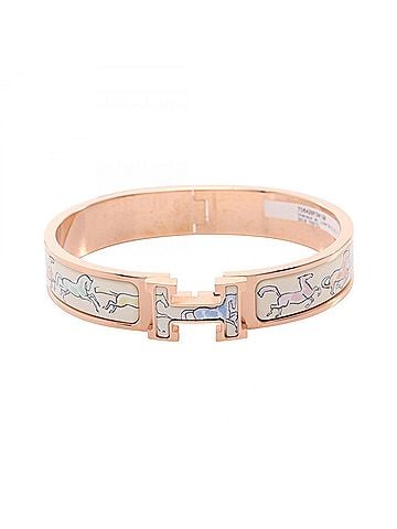 Hermès Hermes HERMES Clic Clac PM Free Horse Bangle Accessory Stainless Steel Enamel Women's Gold Tone Ivory Multicolor F10255 (view 1)