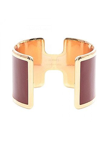 Hermès Hermes Olympe Rouge Bangle Accessory, Calfskin (Cowhide), Gold Plated (GP), Box Calf Leather, Women's, Bordeaux/Gold Tone (view 2)