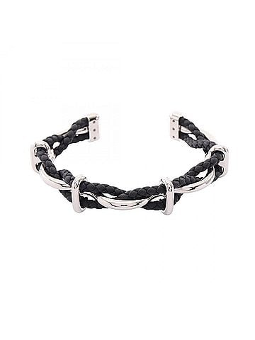 Hermès Hermes HERMES Ege Bangle Accessory Stainless Steel Leather Women's Silver/Black (view 1)