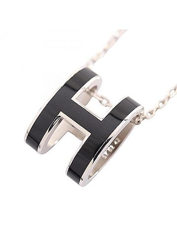 Hermès Hermes POP H Necklace, Stainless Steel, Women's Jewelry, Silver/Black (view 1)