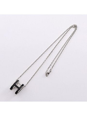 Hermès Hermes POP H Necklace, Stainless Steel, Women's Jewelry, Silver/Black (view 2)