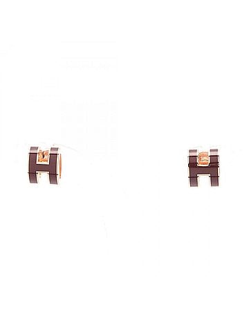 Hermès Hermes Mini Pop H Rouge Earrings, Gold Plated (GP), Women's, Gold/Bordeaux Tones (view 1)