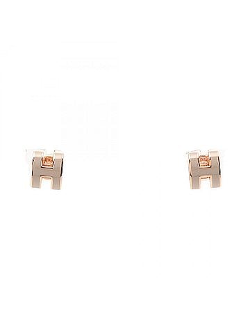 Hermès Hermes Mini Pop H Marron Glacé Earrings, Gold Plated (GP), Women's, Gold/Beige, H608002F055 (view 1)