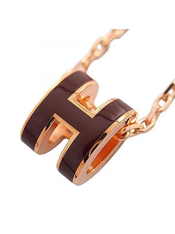 Hermès Hermes Mini Pop H necklace, gold-plated (GP), women's, gold-toned, burgundy. (view 1)