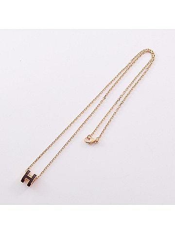 Hermès Hermes Mini Pop H necklace, gold-plated (GP), women's, gold-toned, burgundy. (view 2)