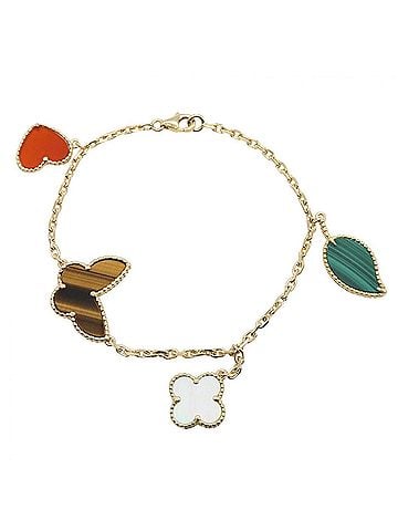 Van Cleef & Arpels Van Cleef &amp; Arpels Lucky Alhambra 4 Motif Bracelet - 18K Yellow Gold with Mother-of-Pearl, Malachite, and Tiger's Eye Available in Gold, White, Green, Brown Tones. (view 1)