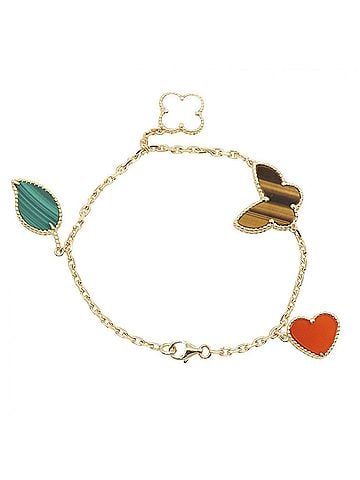 Van Cleef & Arpels Van Cleef &amp; Arpels Lucky Alhambra 4 Motif Bracelet - 18K Yellow Gold with Mother-of-Pearl, Malachite, and Tiger's Eye Available in Gold, White, Green, Brown Tones. (view 2)