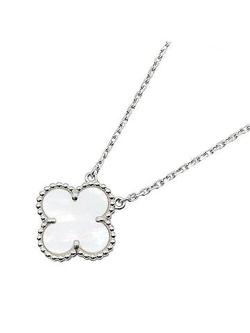 Van Cleef & Arpels Van Cleef &amp; Arpels Vintage Alhambra Mother of Pearl Necklace, 18K White Gold (18KWG), Pearl, Women's, Silver/White Tone, VCARF48700 (view 1)