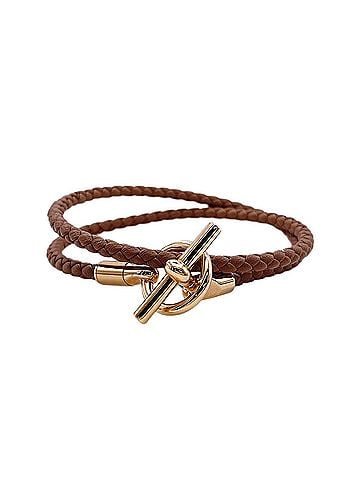 Hermès HERMES Glenan Double Tour Bracelet, Strand, Braided, Golden Rose Leather, Brown, Women's (view 1)