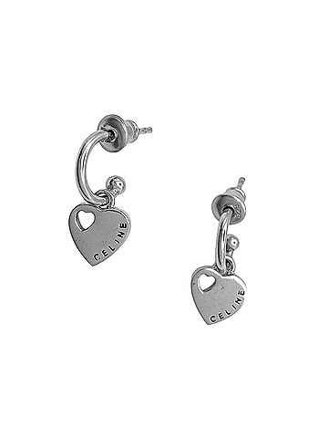 Céline CELINE Logo Heart Hoop Earrings, Swinging Metal Silver, Women's (view 1)